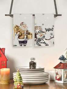 4pcs Christmas Themed Decorative Towels, Vintage Style Snowflake, Reindeer, Christmas Tree Pattern Fabric Decorative Dish Towels, Suitable For Christmas Fireplace, Dining Room, Kitchen, Christmas Decorations