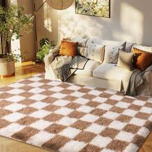 5x7 Feet Checkered Area Rugs For Living Room, Black And Pink Modern Shag Plaid Rug Washable Non-Slip Large Area Rug Super Soft Indoor Fuzzy Carpet Fluffy Rugs For Bedroom Home Aesthetic Decor