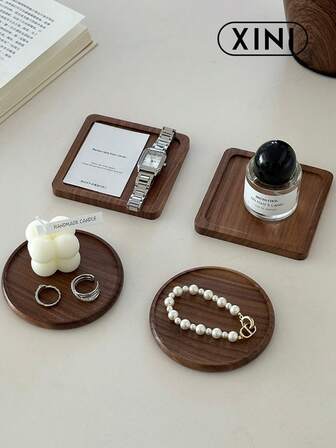 1/2/4pcs Wooden Aromatherapy Tray, Elegant Luxury Jewelry Storage Tray, Multipurpose Home Decor Tray, Walnut Wood Structure, Versatile For Storing Keys, Rings, Earrings, Bracelets, Watches And Accessories
