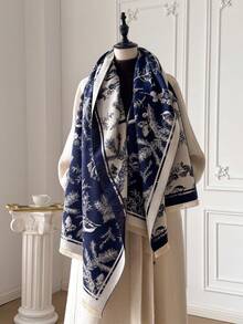 1 Stück eleganter Pflanzenmuster Jacquard Warm Schal, Boho-Stil, geeignet für klimatisierte Räume, vielseitiger Modeschal für Herbst/Winter Damen Winterschals für Kleider - Verschiedenfarbig - Übersicht 3