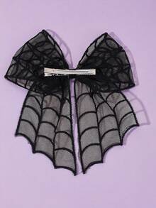1pc Halloween Hair Bow Clip For Girl,Spider Web Print Solid Color Lace Hair Clip For Halloween Cosplay&Gift,Kids Hair Accessories - Multicolor - View 10
