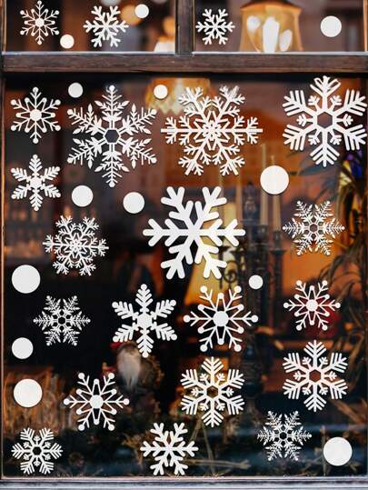 Aproximadamente 108 piezas/3 hojas Pegatinas de ventana con copos de nieve para ventanas de cristal, pegatinas de ventana navideñas con copos de nieve, decoraciones navideñas con pegatinas de copos de nieve para ventanas, calcomanías y pegatinas de invierno lindas para ventanas con efecto de nieve en spray, pegatinas de ventana navideñas, decoraciones navideñas