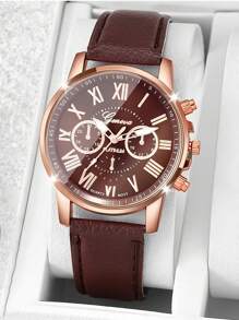 1/10 件女士时尚简约三眼罗马刻度表盘石英腕表（无盒）