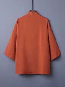 复古宽松纯色百搭和服罩衫，中国风汉服风格动漫角色扮演外套，沙滩罩衫，防晒 - 橘色 - 查看 2