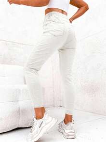 女士高弹力裤，宽松抽绳裤，柔软哈伦裤，舒适度假装，适合春、秋、夏四季穿着 - 白色 - 查看 5
