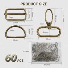 Pack Of 60 Carabiner Hooks With Swivel D Ring Sliding Buckle Belt Slider Metal Carabiner Key Ring Set For DIY Bag Strap Shoulder Strap Dog Collars Sewing Accessories