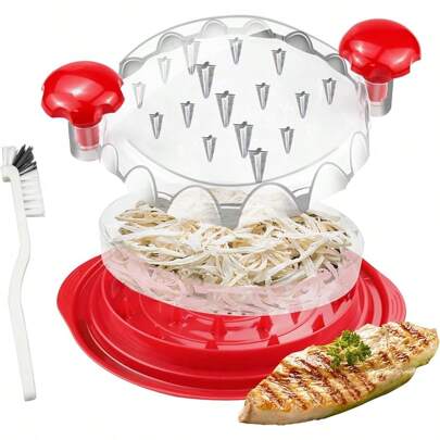 Chicken Shredder, Chicken Shredder Tool Twist Large With Clear Cover And Detachable Plate, Suitable For Cutting Meat, Dishwasher Safe, Durable, Equipped With Brush, Red