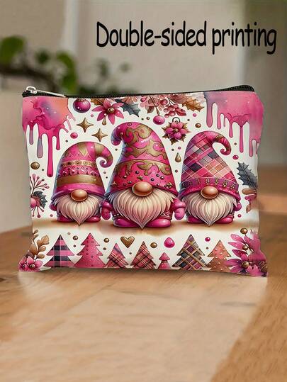 1pc Santa Claus Holiday Gnome Makeup Bag - , Non-Fading Zipper Bag With Bright Double-Sided Printing (Zipper Color Is Random), Santa Claus, Christmas Tree, Snowflake Theme, Lightweight Large Capacity Foldable, Suitable For Travel, Multi-Functional Storage Bag, Ideal Holiday And Friend Gifts, Holiday Christmas Gifts, Christmas Decorations,