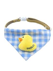 1pc 3D Little Yellow Duck & Blue/White Plaid Pet Bandana, Suitable For Small Dogs And Cats - Multicolor - View 12
