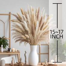 Fluffy Pampas Grass Flower Bouquet,  Decorations For Home ,Outdoor Decor ,Dry Pampas Grass,Jumbo Size Dried Pampas Grass Bundle With Tall Floor Vase - Statement Boho Chic Living Room Decor - Neutral Beige Cream Color Palette For Calming Aesthetic - Easy Assembly No Maintenance Required - Perfect For Apartment Decor Bedroom Styling Or Wedding Venue Decoration - 白色 - 查看 2