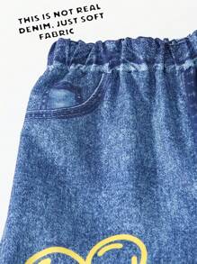 Tween Girls' Casual Floral Print Straight Leg Pants, Spring/Summer - Navy Blue - View 3