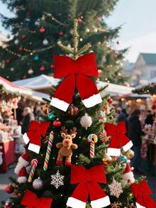 Nuevo conjunto de 3 piezas con lazo 2025, gran lazo rojo navideño, accesorios de decoración de fiesta, adornos para el árbol de Navidad, accesorios de embalaje de regalos navideños, decoraciones navideñas para el hogar, decoración de habitaciones de invierno