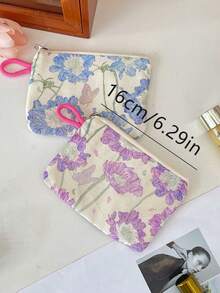 Floral Fresh Coin Purse, Lipstick Key Makeup Bag, Portable Inner Pouch, Sundries Data Cable Coin Storage Bag - Multicolor - View 2