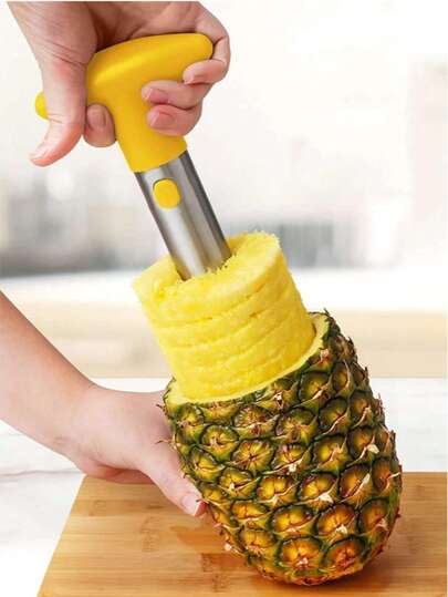 1 件 - 四季皆宜的不锈钢菠萝去核器，防锈加固水果切片工具，可拆卸手柄，菠萝榨汁机和果皮切割器，旋转不锈钢菠萝去皮器，用于分离和去除水果核