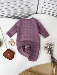 1pc Baby Girls' Cute Rabbit Pattern Padded Romper, Round Neck Long Sleeve Footed Jumpsuit, Suitable For Infant Daily Casual Wear