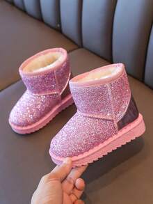 Children's Snow Boots Autumn/Winter New Style Sequin Decor Warm Boots Girls Baby Boots Soft Sole Short Thermal Lined Boots Casual Performance Banquet Versatile Lightweight Comfortable - Pink - View 2