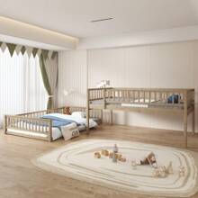 Ull XL Over Queen Bunk Bed With Ladder & Guardrails - Solid Wood Twin-Over-Full Bunkbed In Walnut Finish, Space-Saving Stacked Beds For Kids/Teens