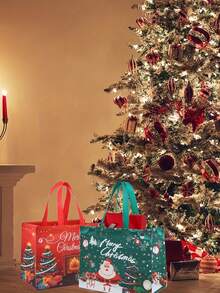 6pcs Set, Large Christmas Hand-Held Gift Bag With Handle, Reusable, Non-Woven Gift Bag, Gift, Large Grocery Shopping Bag, Good Bag For Holiday Party Gifts