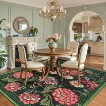 Plant Print Carpet Vintage Floral Carpet Anti-Fouling Anti-Slip Low Pile Foldable Thin Carpet Vintage Decorative Carpet For Bedroom Dining Room Office Corridor - 綠色 - 查看 3