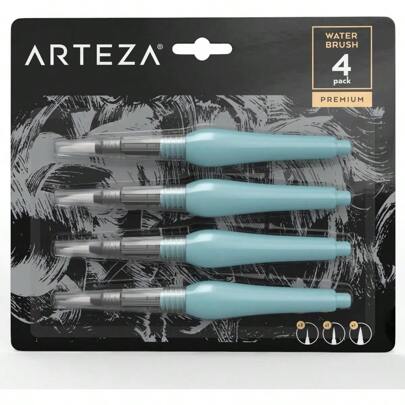 ARTEZA Water Brush Pen Selfmoistening Portable Watercolor Assorted Tips Set Of 4