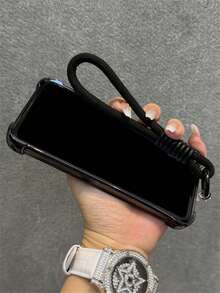 New Four Corners Anti Drop Clear Plating Soft Phone Case With Nylon Rope Space Shell Case Compatible With Samsung Galaxy S25 S24 S23 S22 Ultra Plus A55 A35 5G With Camera Lens Film Protect Luxury Shockproof Cover Perfect Gift