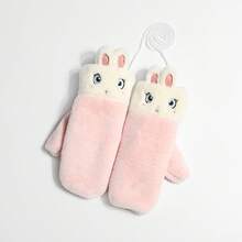 Women Winter Mittens With String Cute Rabbit/Panda Fleece Gloves Plush Warm Mittens For Cold Weather - Pink - View 2