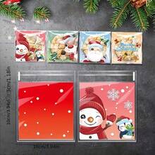 100/200pcs Christmas Snack Bags, Self-Sealing Plastic Candy And Cookie Bags With Holiday Designs Of Snowman, Reindeer, Santa Claus, For Holiday Gifts And Party Snack Packaging, Durable Food Bags, Christmas Decorations - Multicolor - View 6