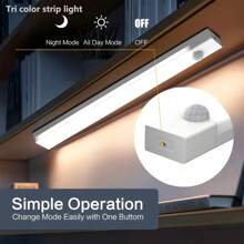 1pc USB Rechargeable Motion Sensor Night Light, Warm/White Light, For Room, Kitchen, Closet, Stairs, Corridor & Cabinet, 19.69" X 11.81" X 7.87" X 3.94"