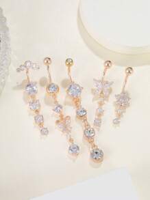 5pcs Stainless Steel Curved Barbell Navel Rings Set, Fashionable Classic Charm Women's Butterfly Heart Zirconia Inlaid Pendant Belly Button Piercing Jewelry, Suitable For Daily Wear And Holiday Gifts - Butterfly Heart Shaped Five-pointed Star - View 3