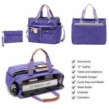 Corduroy Tote Bag Set (2PCS) For Women, Laptop Work Bags Crossbody Shoulder Hobo Messenger Handbag Purse Travel Gym Totes - 紫色 - 查看 3