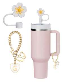 3 件/2 件专为 30/40 盎司杯子设计的配件 - 白色杯字母标记和硅胶马蹄莲吸管盖、硅胶防摔防刮保护套、可重复使用的 10 毫米宽吸管盖、可爱的字母装饰、适用于现代简约玻璃杯 - 白色 - 查看 16