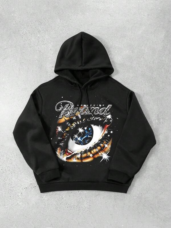 Men's Classic Black Warm Sweatshirt, Loose Casual, Creative Cartoon Ramen Pattern, Minimalist Style, Ribbed Collar, Cuffs And Hem For Durable Wear And Shape Retention
