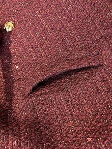 GMFP 优雅派对上衣，女士休闲时尚金属纽扣圆领修身腰带亮片粗花呢柔软羊毛酒红色背心外套，新年/情人节