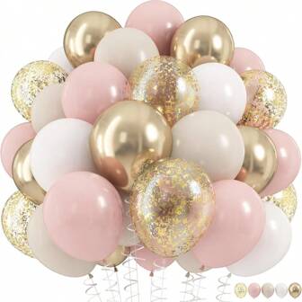 40 piezas de globos de látex vintage de 10 pulgadas en rosa, blanco, beige y dorado metálico con confeti dorado, globos bohemios para cumpleaños, festivales, celebraciones, escenas, interiores y decoraciones de fiestas