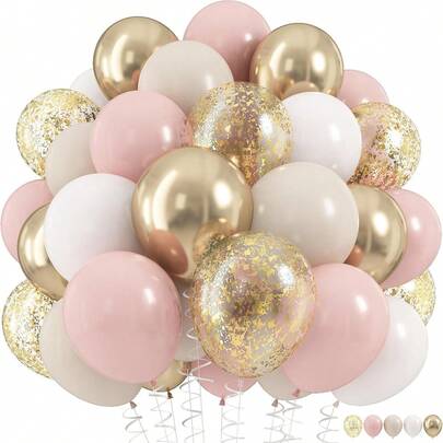 40pcs/15pcs 10-Inch Vintage Pink, White, Beige, Gold Metal Latex Balloons With Gold Confetti Paper Bohemian Princess Balloons. Suitable For Adult, Men, Women Birthday, Baby Shower, Wedding, Gender Reveal Party, Bachelorette Party, Celebration, Graduation, Anniversary, Independence Day, Bridal Shower Decoration