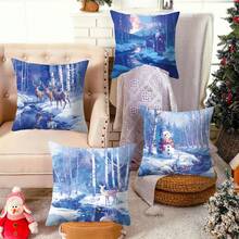 1 Piece Blue Christmas Decoration Square Pillowcase, Blue Style Christmas Elements Such As Santa Claus, Reindeer, Snowman, Etc., Blue Purple Soft Pillowcase For Christmas Parties, Home Decoration Christmas Decorations, Christmas Cushion Covers, Christmas Room Decorations, Christmas Gifts