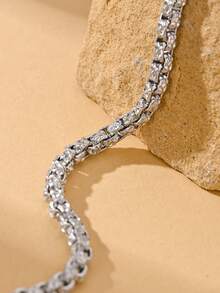 1pc Stainless Steel Carved Diamond Pattern Bracelet, Stylish Street Fashion Accessory For Men, Music Festival