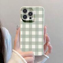 Sage Green Gingham Fabric Texture Pattern Element Design Slim TPU White IPhone Case For IPhone X/XS/11/12/13/14/15/16 Pro - Soft TPU Shell With Camera Protection,Durable & Full Protection - P - White - View 6