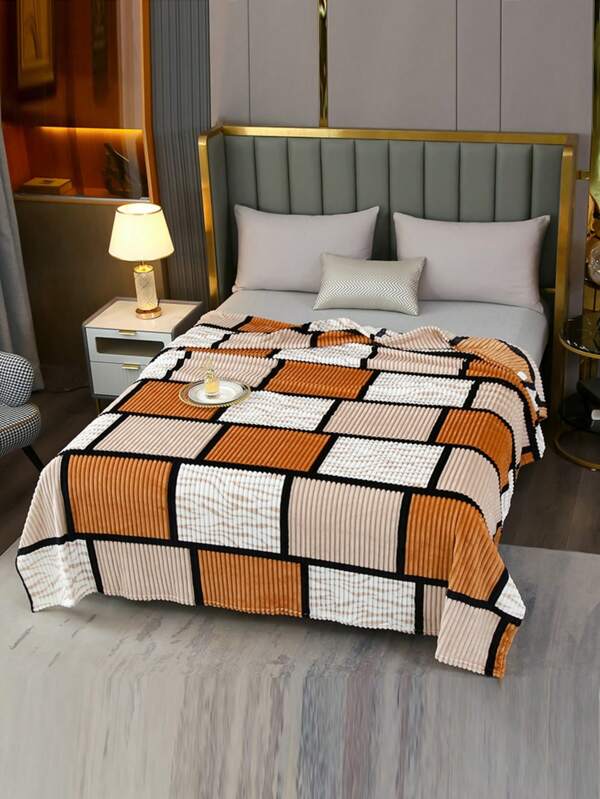 1 pièce Couverture en flanelle à carreaux imprimée, couverture multifonctionnelle et confortable pour la sieste, le canapé, le bureau, le camping, les voyages, toutes les saisons, cadeau de Noël et d'Halloween