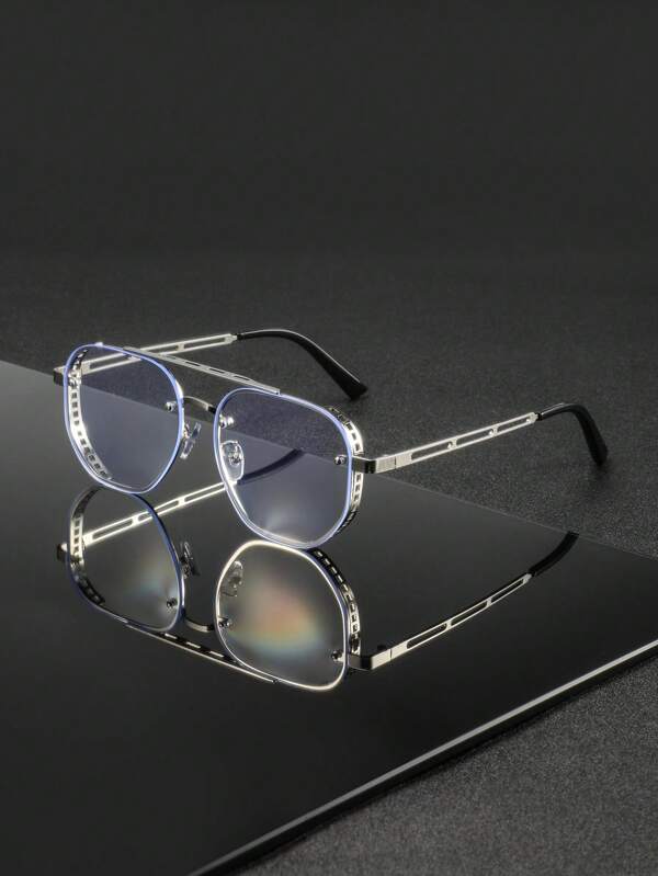 زوج من النظارات المعدنية ذات الحزمة المزدوجة والتصميم الهندسي المجوف للرجال، أنيقة وعصرية وبسيطة، مناسبة للقراءة اليومية والتنقل والتصوير