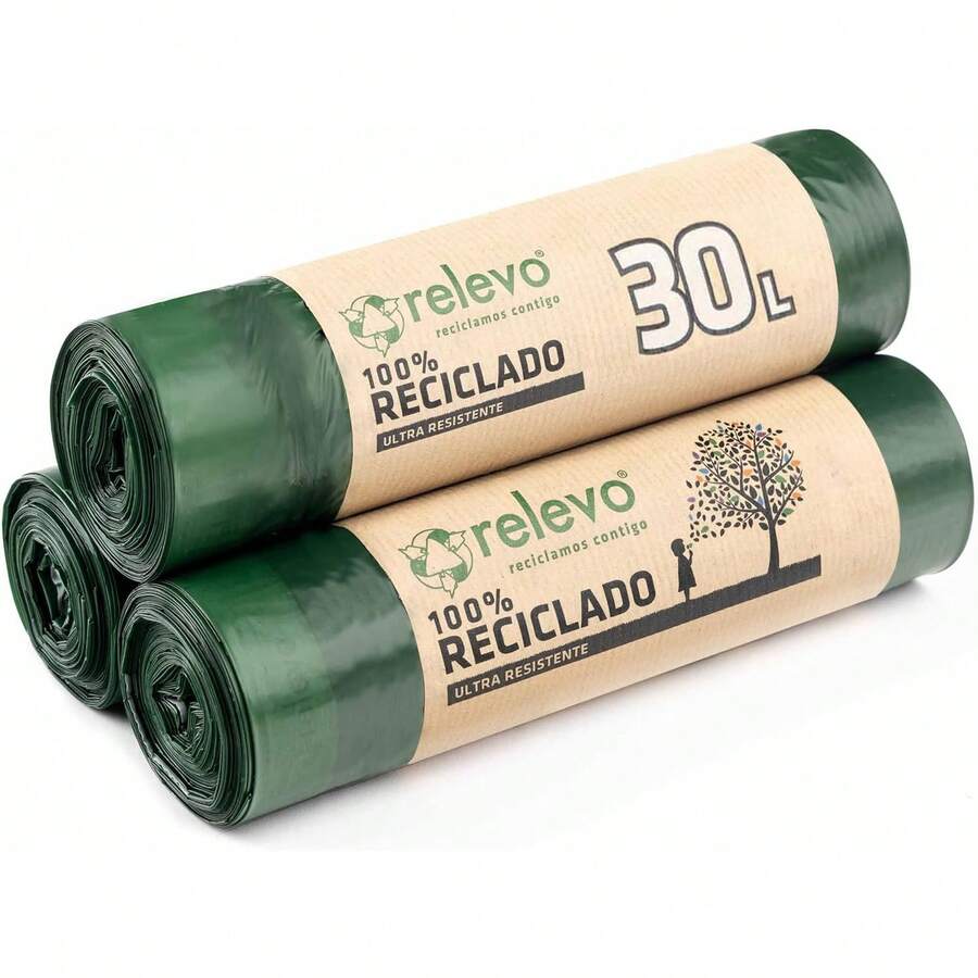 Relevo 100%  Bin Liners, Heavy Duty 30 L, 45 Bin Bags With Drawstrings - G - 30 L - View 1