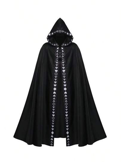 印花连帽斗篷，复古中世纪文艺复兴嘉年华派对服装斗篷，舞台表演，万圣节服装，派对礼服