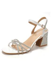 RevReaL Crystal-Strapped Block-Heel Sandals - Dance-Floor Ready, Bohemian Party - White - View 2