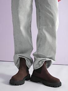 Women's Thick Sole Chelsea Boots, Comfortable High-Top Fashion Slip-On Boots, Autumn,Party - Brown - View 7