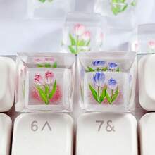 1pc Resin Personalized Original Design Beautiful Tulip Keycaps, Cross-Axis Interstellar Cutsom Keycaps, Cherry MX Keycaps Mechanical Keyboard Valentine's Day Gift - Multicolor - View 8