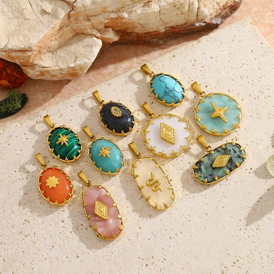 Accessori essenziali per gioielli fai-da-te in stile bohémien, con pietre naturali colorate e pendenti in acciaio inossidabile realizzati a mano, ideali per collane, bracciali, orecchini e regali, perfetti per le vacanze