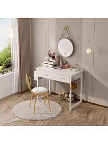 32 Inch Small Desk With Fabric Drawers – Vanity Table With Storage Drawer & Bag. Writing Desk For Bedroom/Study, Small Spaces - 白色 - 查看 4