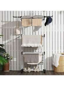 SUSZARKA DO PRANIA DUŻA XXL NA UBRANIA I BIELIZNĘ STOJĄCA SKŁADANA CZARNO-niebieski balkon, pralnia, wolnostojąca pionowa 'Suszarka do ubrań, składana suszarka do ubrań ze stali nierdzewnej, mobilna suszarka do ubrań, z 4 kółkami, drążki do suszenia ubrań, ubrania, suszarka' 4-poziomowa, na kółkach, regulacja szerokości, składane skrzydła, suszarka do ubrań, wieszak na ubrania.