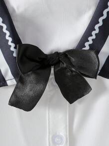 2 Peças Conjunto Camisa com Gola de Marinheiro Listrada e Saia para Meninas Pré-Adolescentes, Conjunto de Roupa Casual Fofa Estilo Escolar
