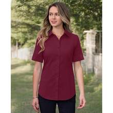 Siliteelon Short Sleeve Button Dress Shirts For Women Cotton Button Down Shirts For Women Slim Fit Blouse Top 3/4 Sleeve - 酒紅色 - 查看 7